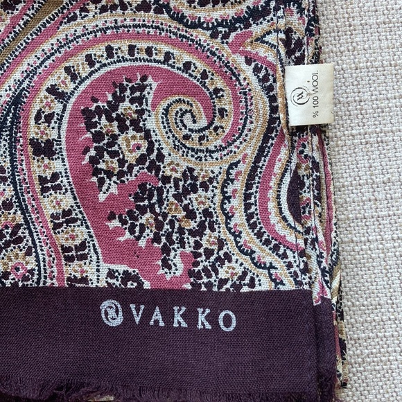 Vakko, Wool 💯 %, rectangular shawl, paisley scarf, maroon, burgundy - Picture 2 of 4